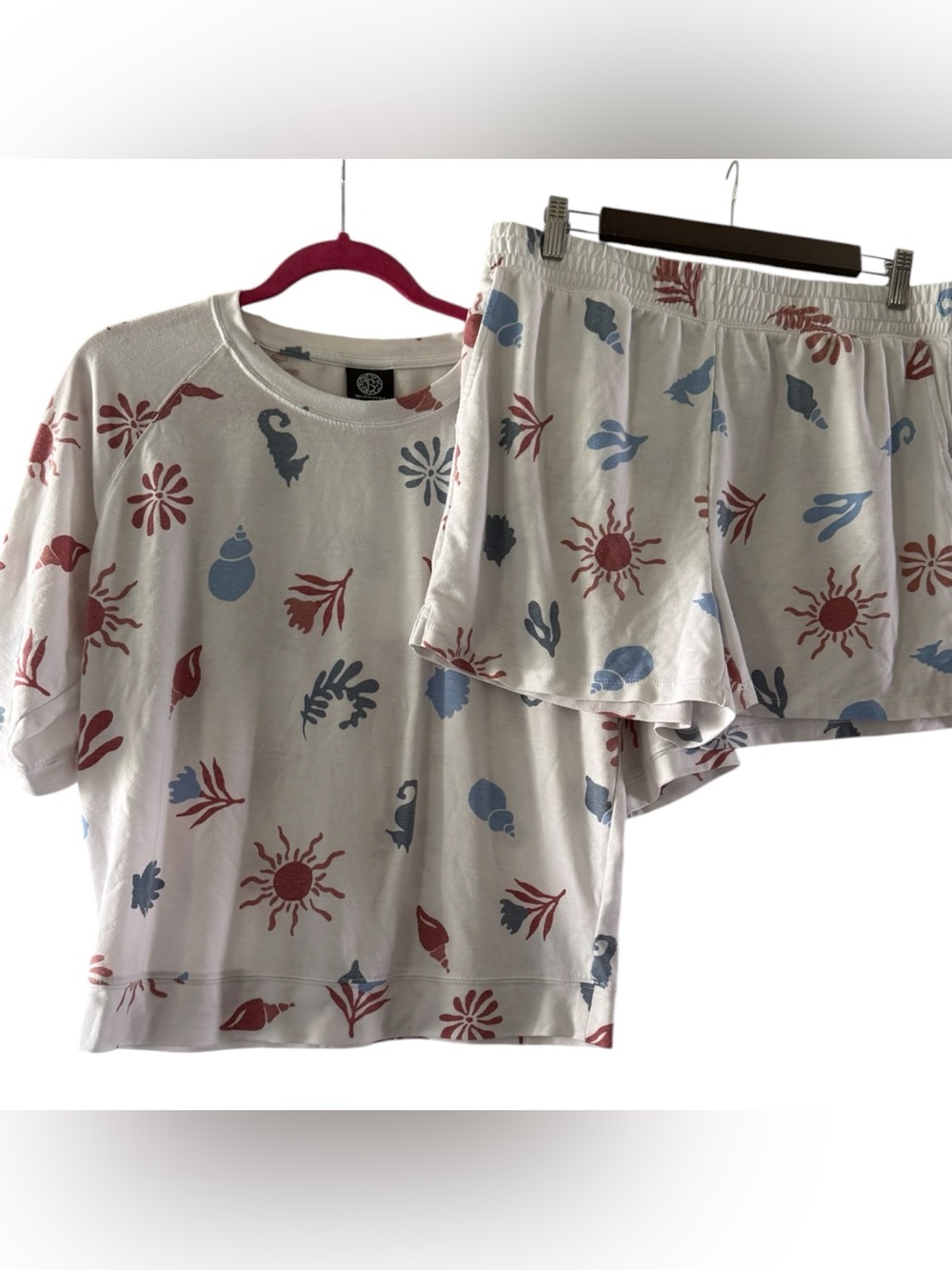 Bobeau Pajamas with Red and Blue Sea Motifs